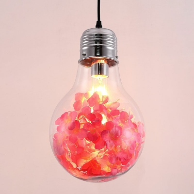 Decorative Flower Light Bulb Pendant 1-Light Clear Glass Hanging Ceiling Light for Bar