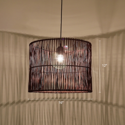 Drum Suspension Lighting Minimalist Rattan 1 Head Restaurant Pendant Ceiling Light