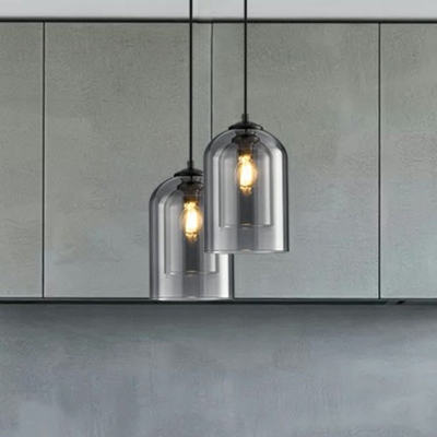 Dual Glass Cloche Shaped Pendant Postmodern 1-Light Black Down Lighting for Dining Room