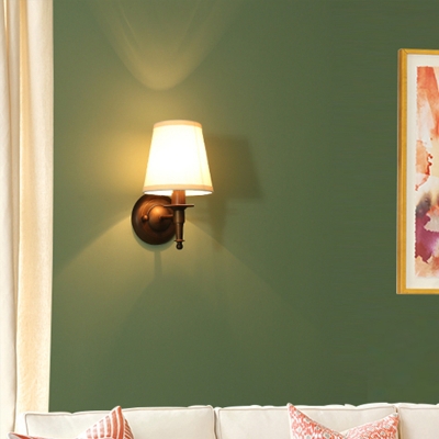 Fabric Cone Shape Wall Lighting Countryside 1-Light Living Room Sconce Light in Dark Coffee