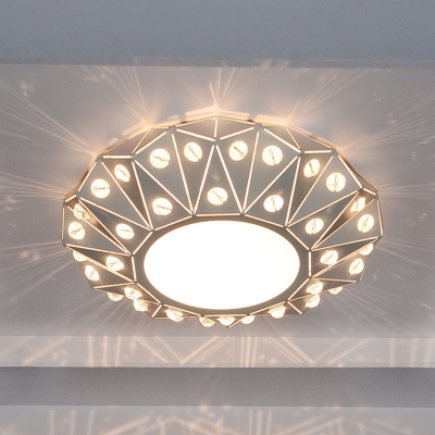 Flying Saucer LED Flush Mount Lamp Modern K9 Crystal Hallway Ceiling Light Fixture in White