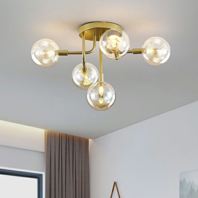 Glass Ball LED Semi Flush Light Modern Style Flush Mount Ceiling Chandelier for Living Room
