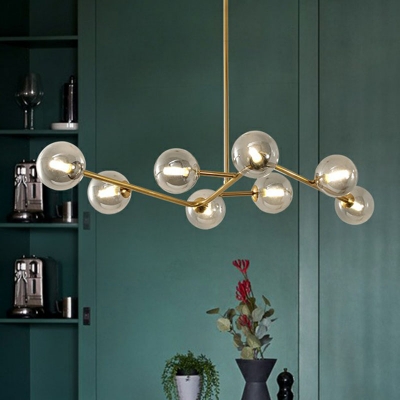 Globe LED Ceiling Lighting Modern Style Blown Glass 8 Bulbs Living Room Chandelier Light for Dining Room