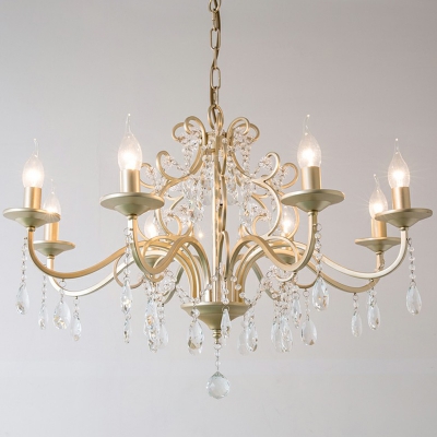 Gold Candelabra Chandelier Lighting Classic Iron Living Room Pendant Light with Crystal Draping