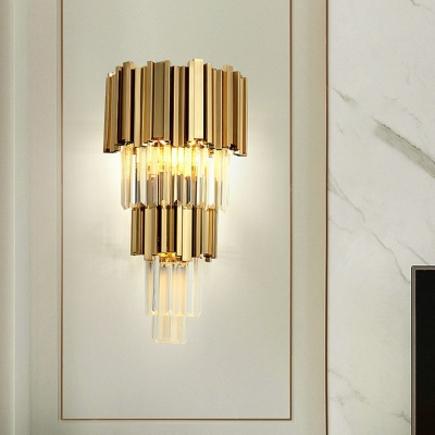 Gold Geometric Wall Mount Lamp Postmodern Clear Glass Rod Sconce Lighting for Dining Room