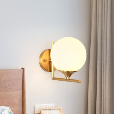Gold Plated Right Angle Arm Wall Light Postmodern 1 Head Metal Sconce Wall Lighting with Ball Opal Glass Shade