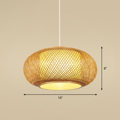 Handwoven Restaurant Pendant Light Bamboo Single-Bulb Contemporary Suspension Light in Wood