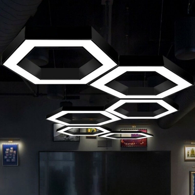 Hexagon Pendant Lighting Fixture Simplicity Metal LED Chandelier Lamp for Office