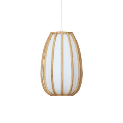 Lantern Bamboo Pendant Light Contemporary Single-Bulb Wood Suspension Light Fixture