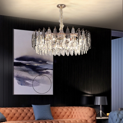 Layered Crystal Leaf Suspended Lighting Fixture Modern Rose Gold Chandelier for Living Room