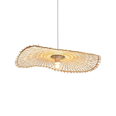 Lotus Leaf Bamboo Pendant Light Contemporary Single-Bulb Wood Suspension Light Fixture
