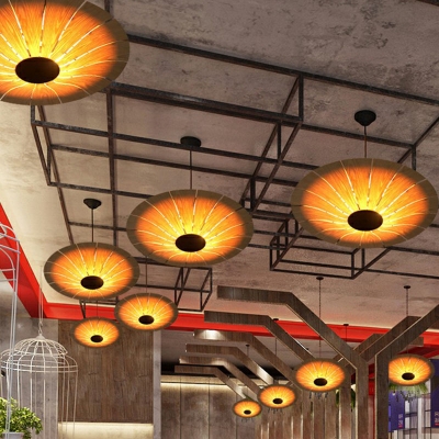Lotus Leaf Shaped Chandelier South-East Asia Wood Veneer 3-Light Restaurant Pendant Light