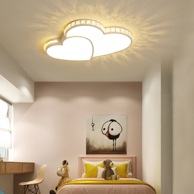 Loving Heart Shape LED Flush Ceiling Light Modern Crystal Bedroom Flush Mount Fixture in White