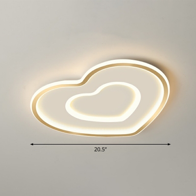 Loving Heart Shaped Bedroom Ceiling Fixture Metallic Minimalist LED Flush Mount Light in Gold