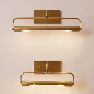 Metal Tube Shaped Vanity Sconce Classic 2 Bulbs Bathroom Wall Light Fixture in Brass