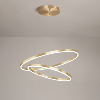 Metallic Layered Chandelier Light Simplicity Gold LED Pendant Light Fixture for Dining Room