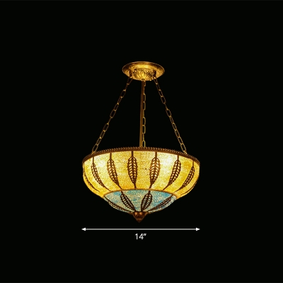 Metallic Yellow Chandelier Pendant Inverted Dome 3-Light Rustic Hanging Light Kit