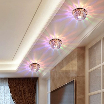 Modern Mini Circular Ceiling Lamp Crystal Hallway LED Flush Mount Light Fixture in Clear
