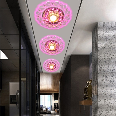 Modern Style LED Ceiling Mount Light Clear Peacock Tail Feather Flush Light with Crystal Shade