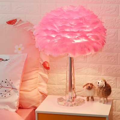 Modern Stylish Dome Table Lamp Feather Single Bedroom Night Light with K9 Crystal Stand