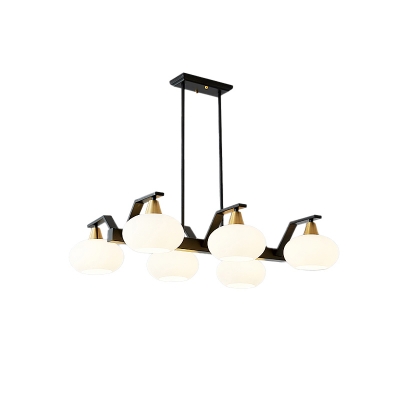Oval Milk Glass Island Lighting Minimalistic Restaurant Pendant Lamp in Black-Brass