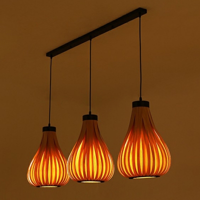 Pear-Shaped Restaurant Multi Light Pendant Wood Veneer 3-Bulb Modern Hanging Light Fixture