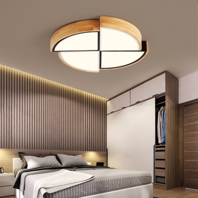 Pinwheel Shaped Led Flush Ceiling Light Nordic Wooden Bedroom Flush Mount Lamp with Acrylic Diffuser