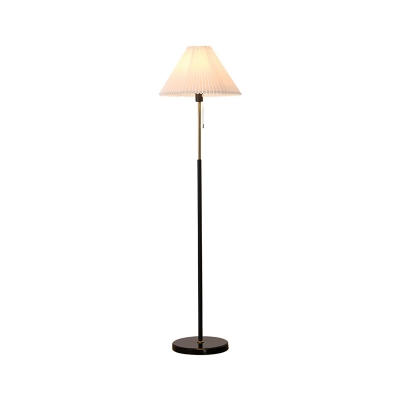 Pleated Fabric Tapered Floor Lighting Simple Style 1 Bulb Standing Lamp with Pull Chain