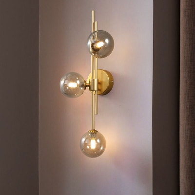 Postmodern Globe Wall Lamp Kit Glass 3-Light Living Room Sconce Lighting Fixture in Gold