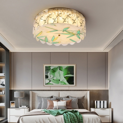 Prismatic Crystal Drum Ceiling Lamp Modern Style Gold Flush Mount Lighting for Bedroom