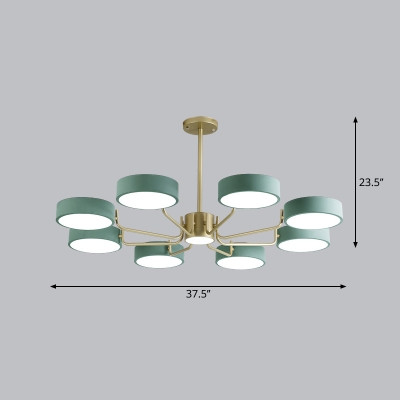 Radial LED Pendant Ceiling Light Nordic Metal Brass Finish Chandelier with Round Acrylic Shade