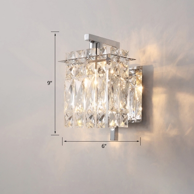 Rectangular Beveled-Cut Crystal Sconce Light Contemporary Wall Mount Lighting for Bedroom