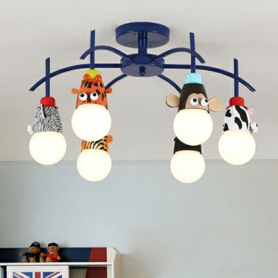 Resin Animal Chandelier Lighting Cartoon Hanging Ceiling Light with Open Bulb Design for Kids Bedroom