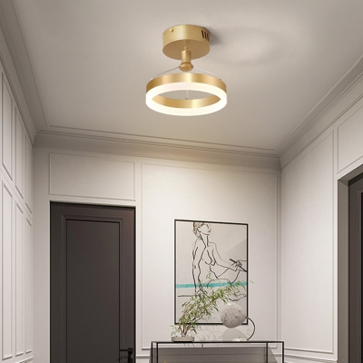 Ring Semi Flush Modern Style Acrylic Gold LED Flush Ceiling Light Fixture for Corridor
