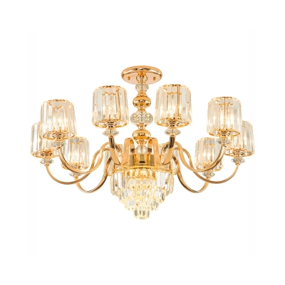 Rose Gold Cylindrical Chandelier Modern Prismatic Crystal Living Room Ceiling Light