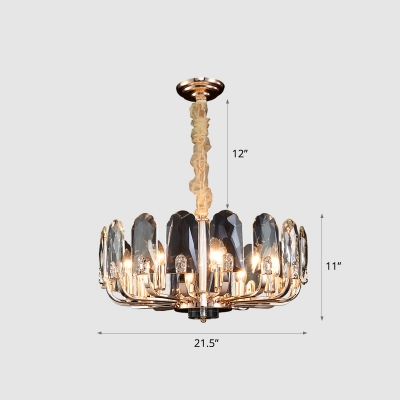 Round Ceiling Chandelier Minimalist Crystal Gold Finish Pendant Light Fixture for Dining Room