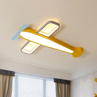Simplicity Airplane Shaped LED Ceiling Light Metal Kids Bedroom Flush Mount Lamp in Yellow