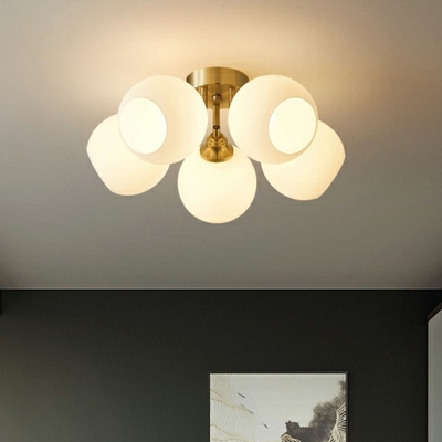 Simplicity Modo Semi Flush Mount Opal Glass Bedroom Ceiling Mounted Lighting in Gold
