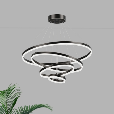 Simplicity Tiered Hoop Chandelier Light Metallic Living Room LED Pendant Light Fixture in Black