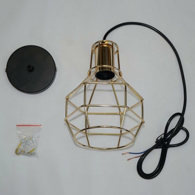 Single-Bulb Iron Drop Pendant Loft Spherical Cage Bedroom Suspension Light Fixture