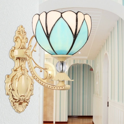 Small Wall Lamp Fixture Tiffany Stained Glass Single Beige Wall Mounted Light for Corridor