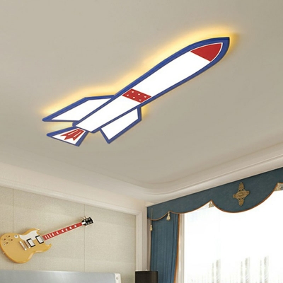 Space Rocket Bedroom LED Ceiling Lamp Acrylic Childrens Flush Mounted Light in Blue