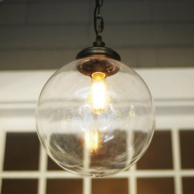 Sphere Clear Glass Pendant Light Antique 1-Light Dining Room Hanging Light Fixture