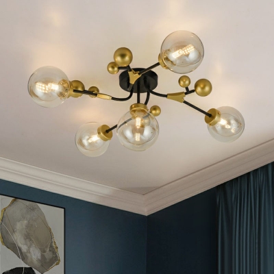 Sphere LED Semi Flush Mount Contemporary Glass 5 Heads Living Room Close To Ceiling Chandelier