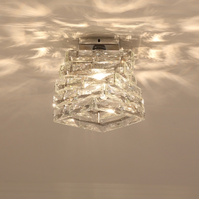 Spiral Ceiling Fixture Simple Clear Square Crystal 1-Bulb Corridor Semi Flush Mount Light