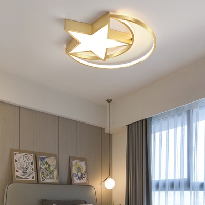 Star and Crescent Bedroom LED Flush Mount Light Acrylic Simplicity Flush Mount Ceiling Light in Gold
