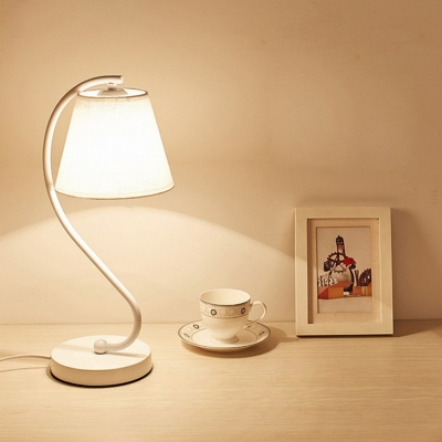 Swan Neck Metal Table Light Minimalist 1-Light Nightstand Lamp with Tapered Fabric Shade