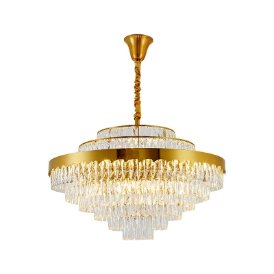 Tapered Living Room Hanging Lamp Beveled-Cut Crystal Rectangles Postmodern Chandelier in Gold