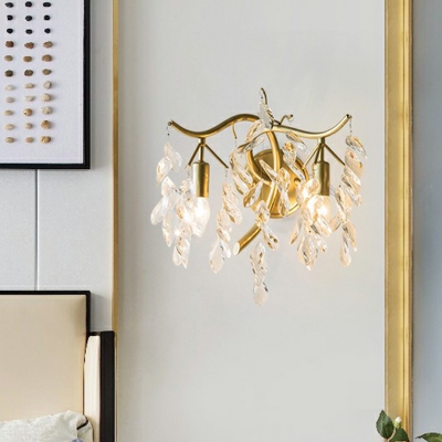 Vintage Style Dangling Wall Light Fixture Minimalism Crystal Wall Mounted Lamp in Gold