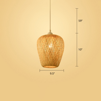 Weaving Bamboo Ceiling Light Nordic Style 1 Bulb Wood Hanging Lamp for Restaurant